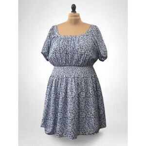 OLD NAVY Waist-Defined Puff-Sleeve Smocked Blue Mini Dress, Size 2X